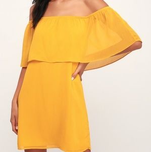 Lulu's BB Dakota Mustard Yellow Off Shoulder Dress